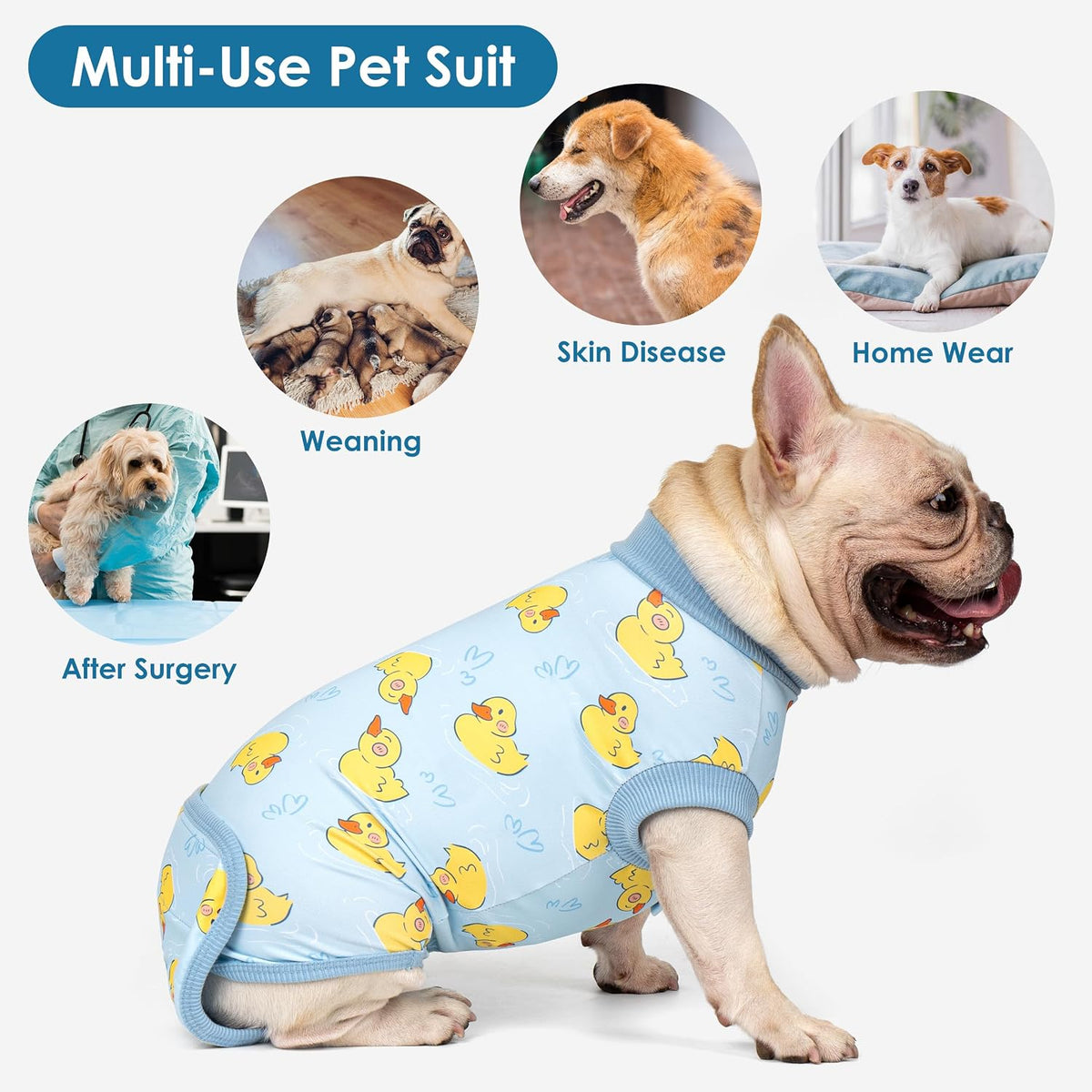 cyeollo yellow duck dog recovery suit onesie with hook and loop hip closure - view 4
