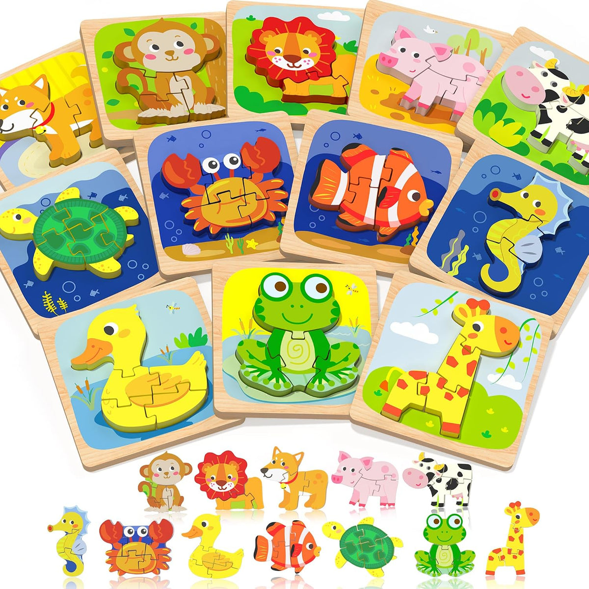 Benresive Wooden Toddler Puzzles - 12 PCS