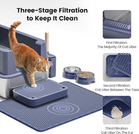 Stainless Steel Cat Litter Box - Enclosed XL Metal Kitty Litter Box with Lid for Big Cats, High Sided, Anti-Leakage, Easy Cleaning, Non-Sticky, Included Litter Mat, Cat Bowl & Spoon