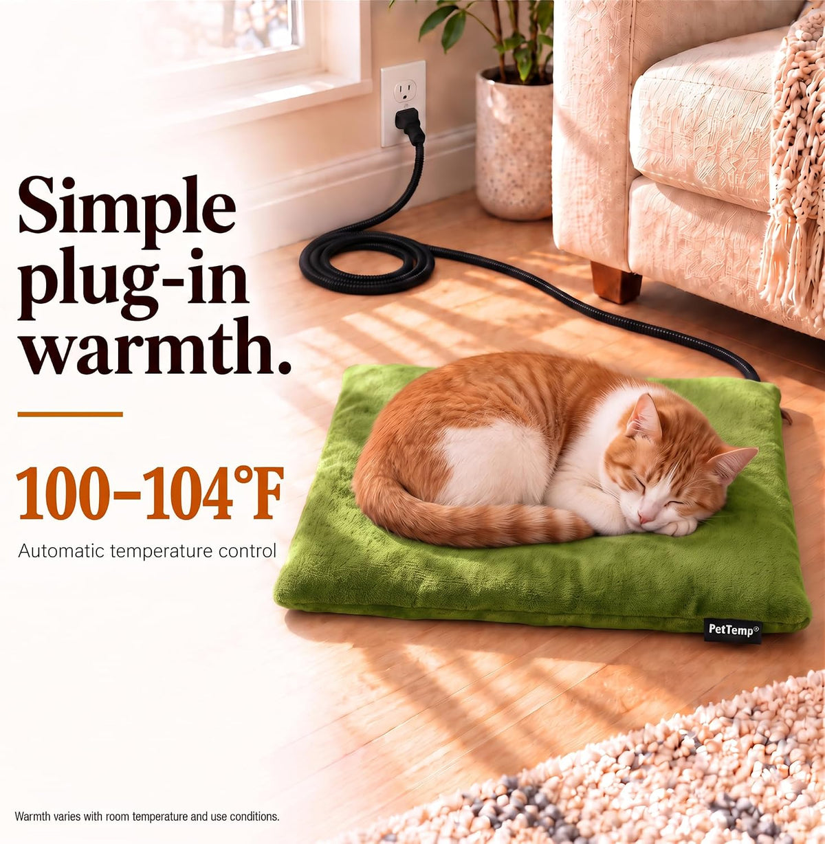 Cat Heating Pad, Heated Cat Bed, MET Safety Listed - Grass Green / Medium: 20" x 16" x 1.6" - image 2