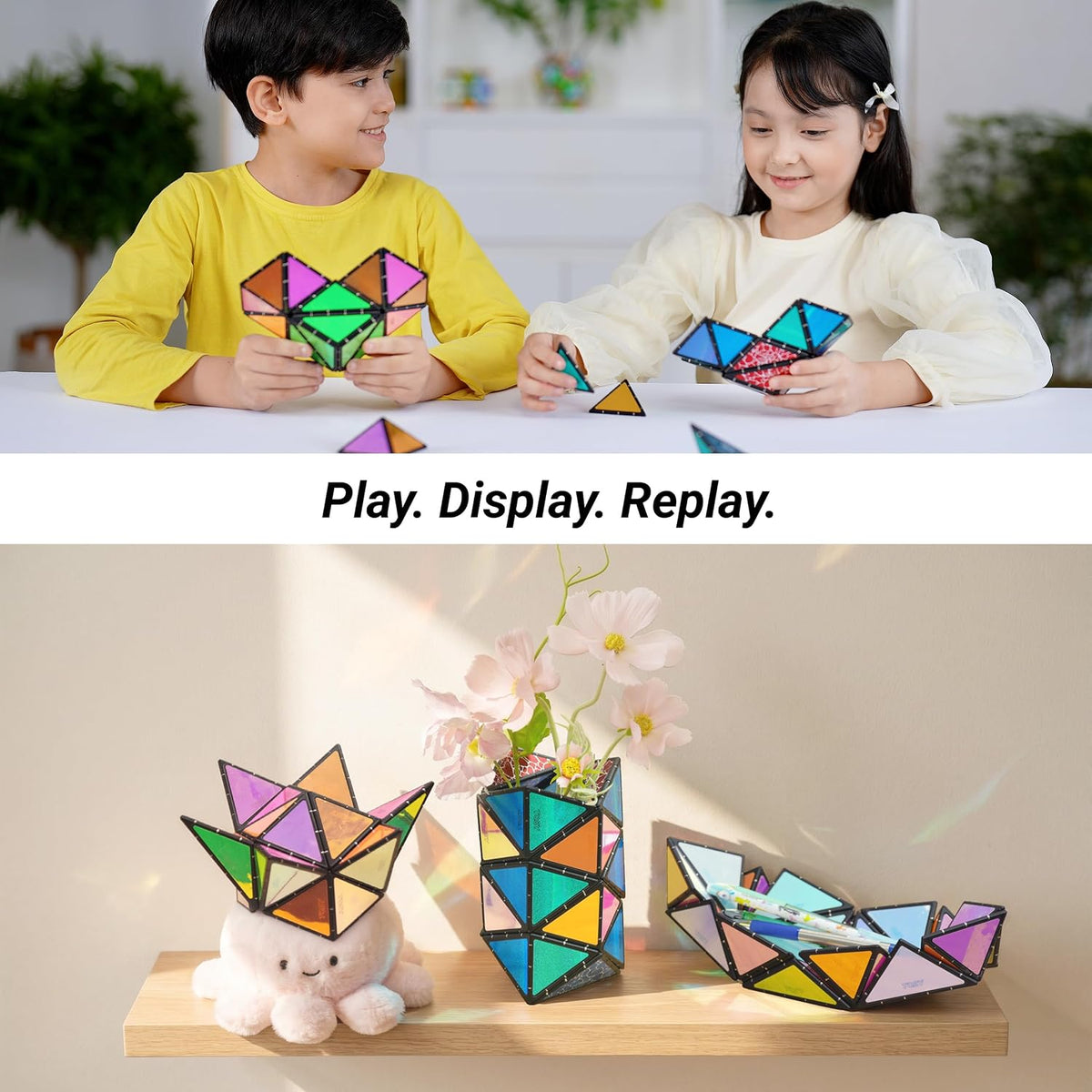 TOSY Magnet Pyramid Glow - 1 Cube Transforms into 1 Billion Shapes, 12 Pieces, 243 Magnets - Glow (Set of 2) - image 3