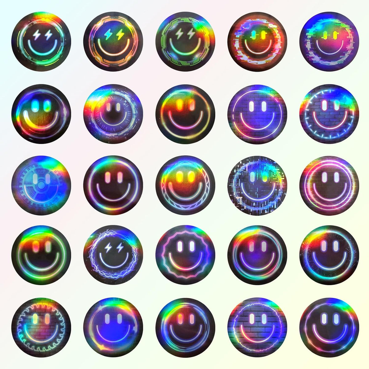 50PCS Smile Face Stickers Cute Water Bottle Stickers for Kids – Fun for Kids & Family - 50pcs Holographic Neon Stickers - image 3