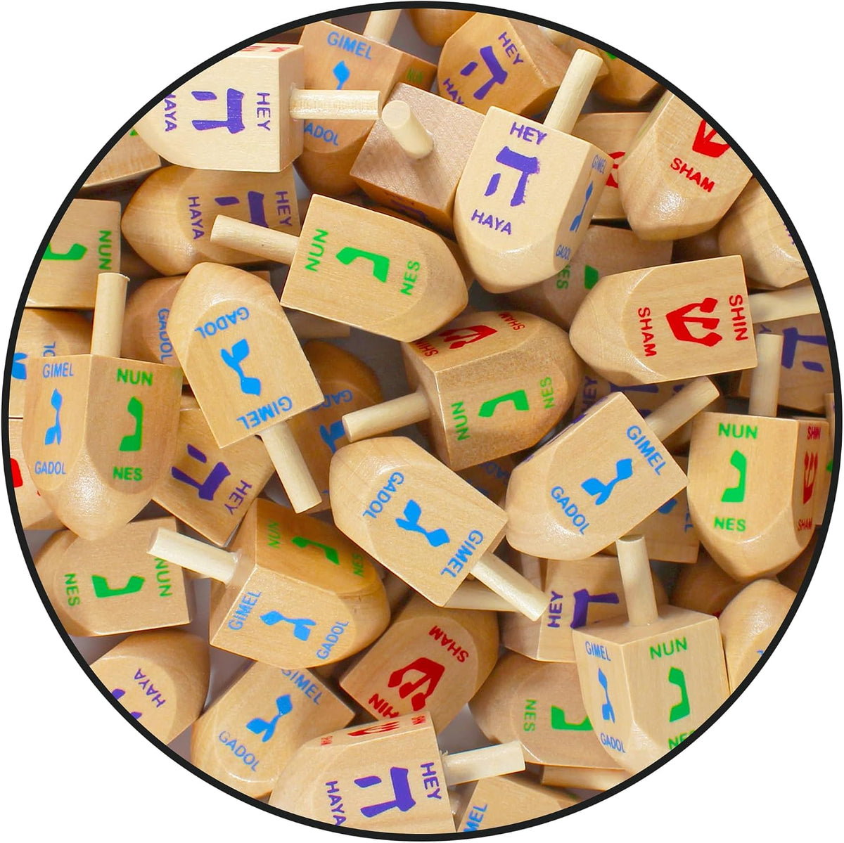 Zion Judaica natural wood Hanukkah dreidels, 10 pack with Hebrew letters - view 4