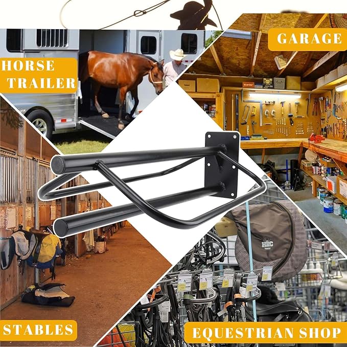 2 Pack Saddle Rack with Pad Bar,Heavy Duty Wall Mounted Saddle Stand Saddle Pad Rack for English Western Saddles Horses Blanket,Black