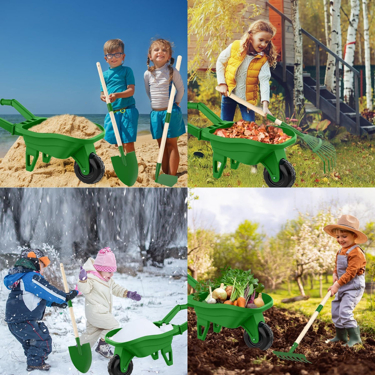 Qtioucp Kids Gardening Set with Wheelbarrow - Green2 - image 4