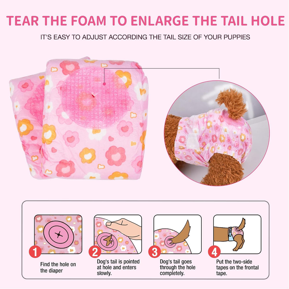 Pet Soft Dog Diapers Female, Disposable Female Dog Diaper - Pink Flower / Large(36Pcs) - image 2