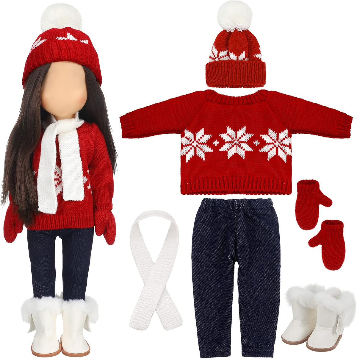 Bencailor Christmas doll clothes for 18 inch dolls in red and white cowgirl style with hat and boots - view 3