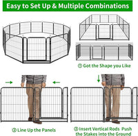 Dog Playpen Outdoor Extra Wide 16 Panels Heavy Duty Dog Fence 32" Height Anti-Rust with Doors Portable for RV Camping Yard, Total 42FT, 140 Sq.ft, Snowy Black