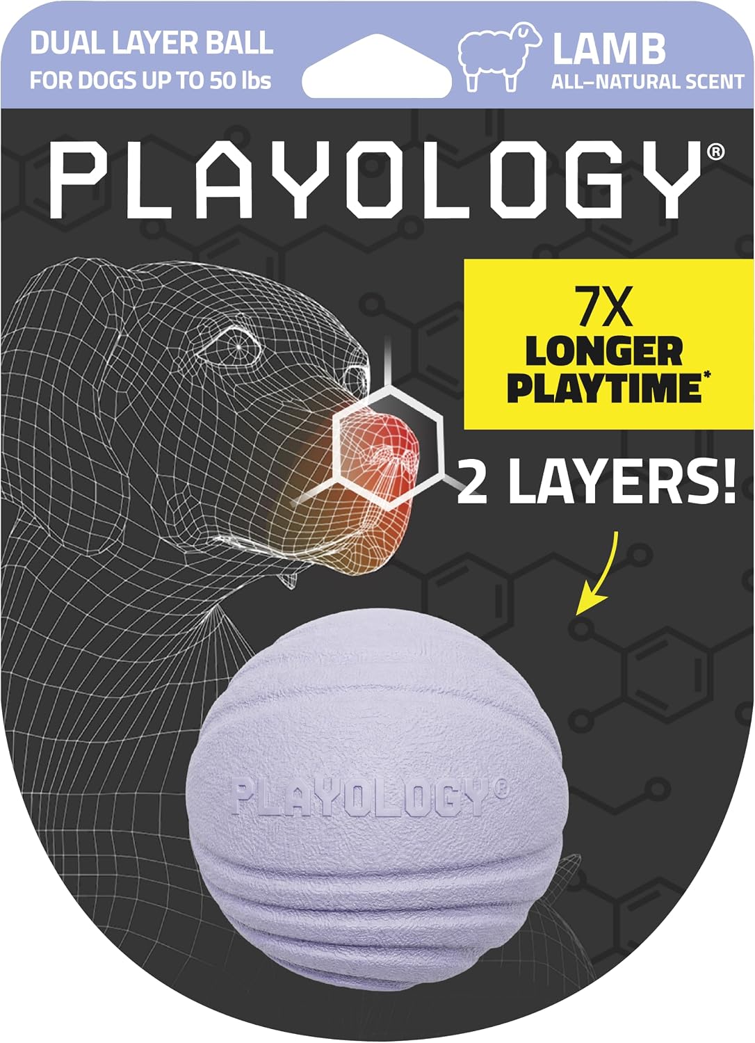 Playology Durable Large Dual Layer Dog Ball, Peanut Butter Scent - Medium / Lamb