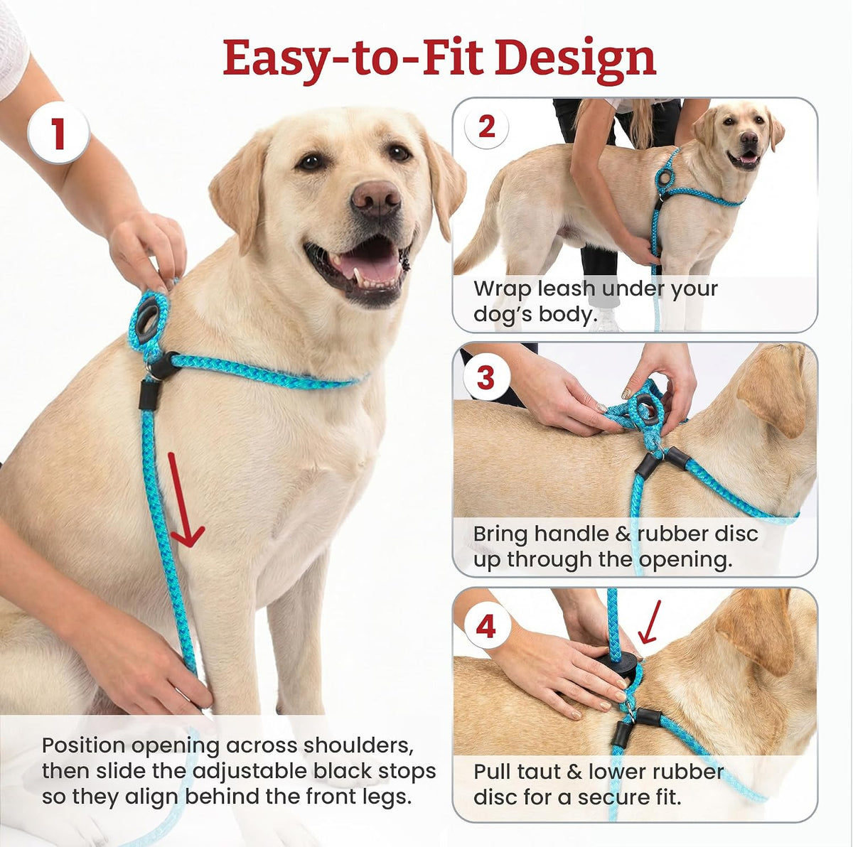 Harness Lead Escape Resistant, Reduces Pull Dog Harness - Blue/Multi / Medium/Large (40-120 lbs) - image 3