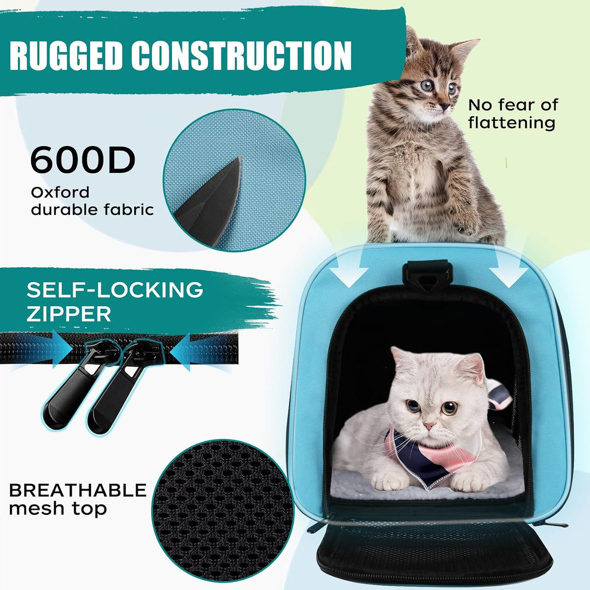 Top tasta Dog Cat Carrier Pet Carriers for Small Medium Large Cats - 18.0"L x 11.0"W x 11.0"H / Blue - image 3