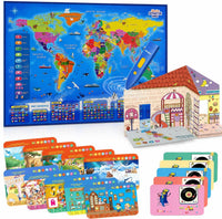 Qiaojoy Bilingual Interactive World Map for Kids Learning Educational - World Map & Search and find book