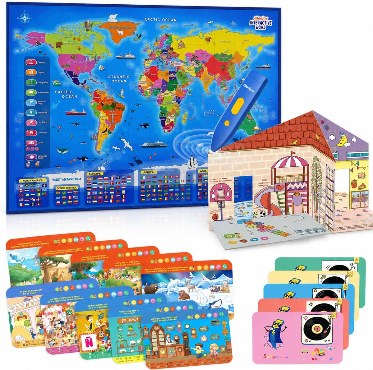 Qiaojoy Bilingual Interactive World Map for Kids Learning Educational - World Map & Search and find book