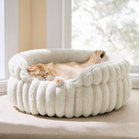 Bedsure ComfyFleece Washable Cute Cat Bed, Soft Round Kitten Bed - 20''x20''x8'' / Cream