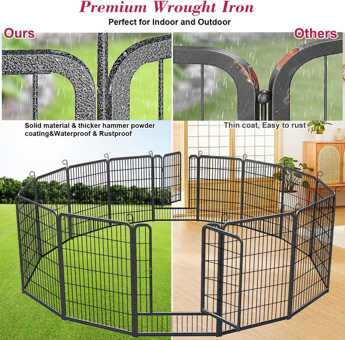 Dog Playpen, Anti-Rust Dog Exercise Pen with Lock - image 4