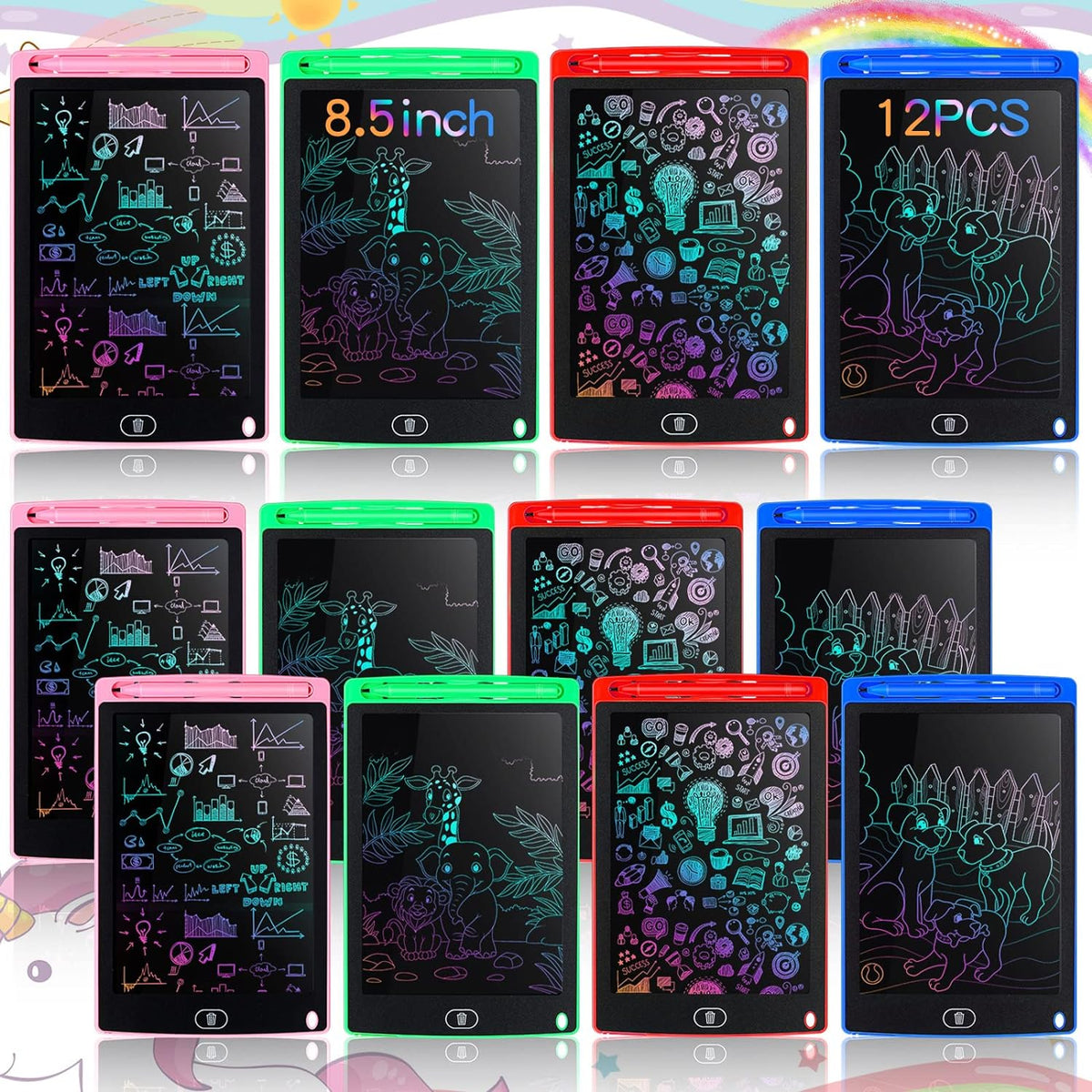 Tinlade 12 Pack LCD Writing Tablet for Kids - Pink, Green, Red, Blue / 8.5 Inch