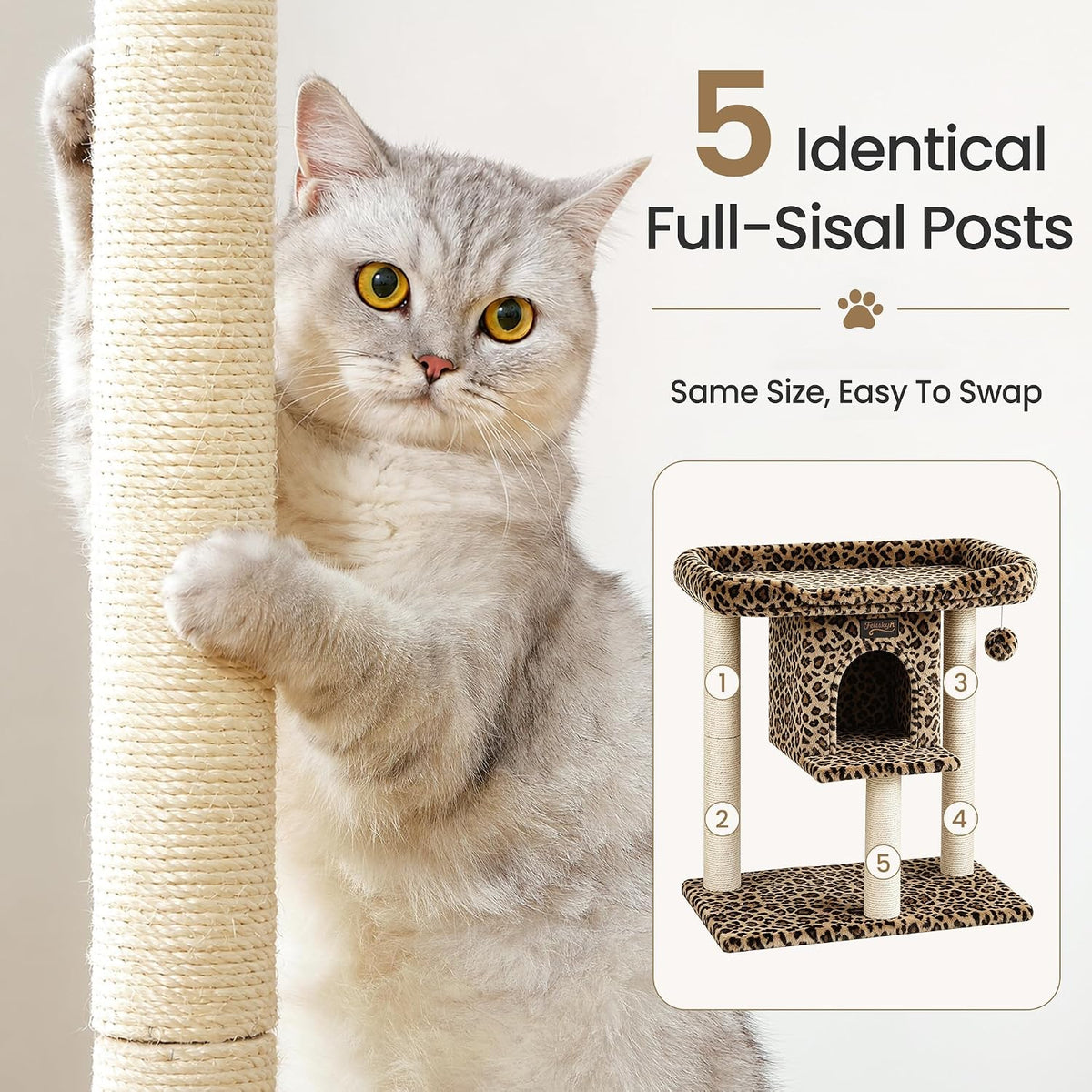 Cat Tree Tower Scratching Post for Indoor Large Adult Cats with Perch - Leopard Print / 28 Inches - image 3