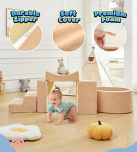 Elftopia foam climbing blocks with ball pit, stair climber and triangle wedge in beige - view 20