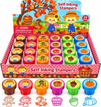 Tiny Mills 24 piece fall stampers for kids, self-inking autumn and Thanksgiving stamps