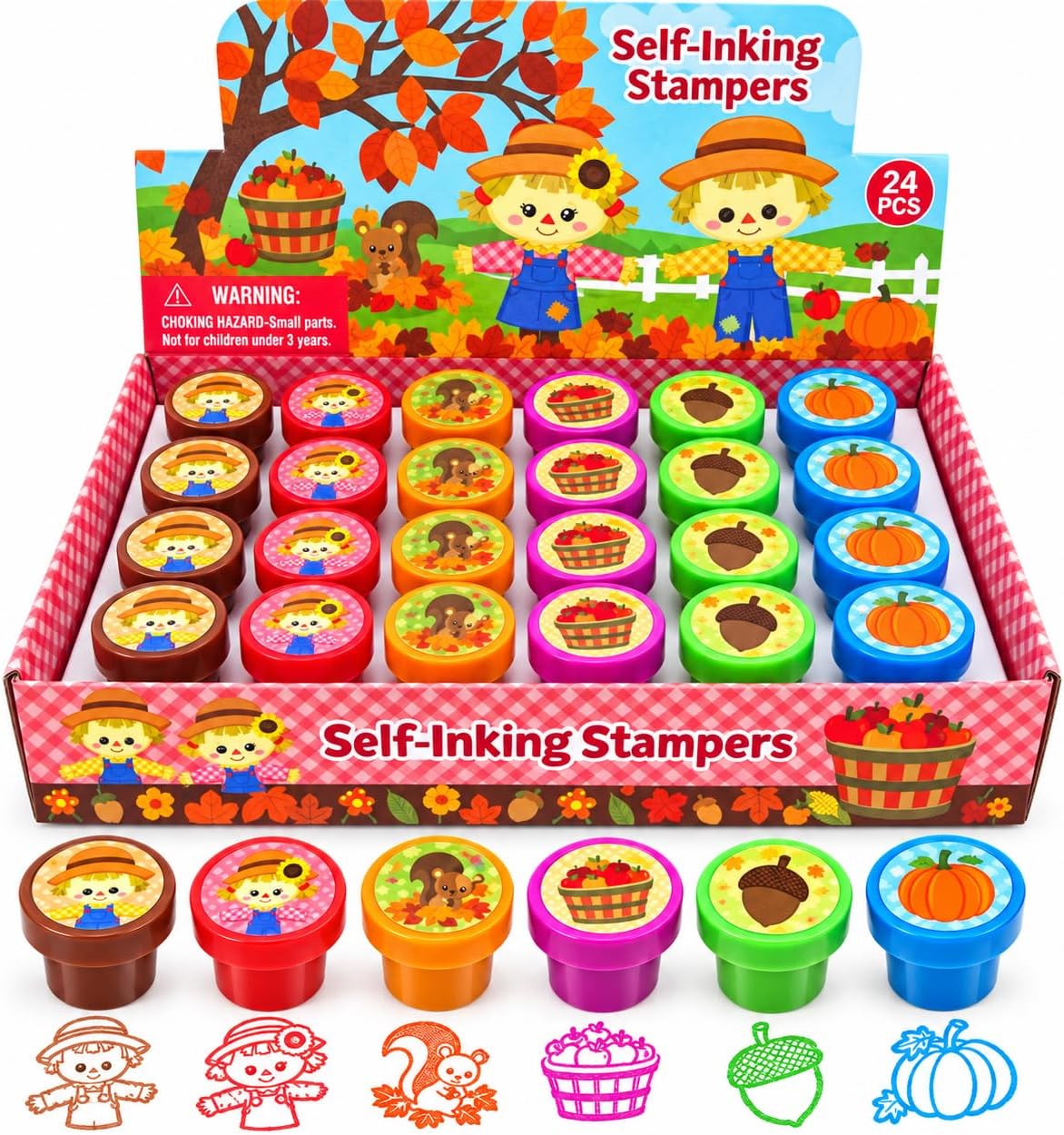 Tiny Mills 24 piece fall stampers for kids, self-inking autumn and Thanksgiving stamps