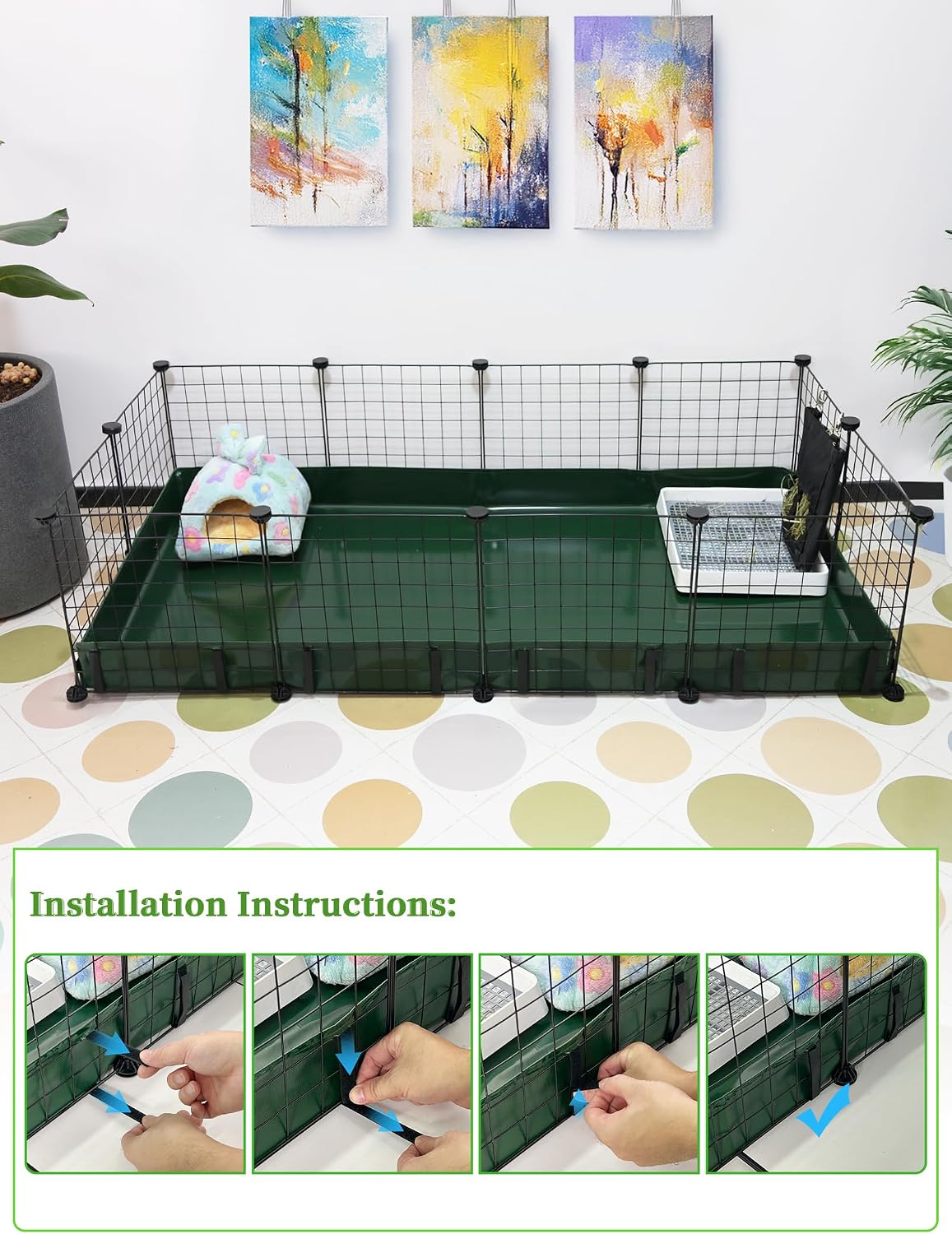 Guinea Pig Litter Box, Hay Holder, Cage Liner - 28"x56" / Green - image 4