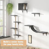 COZIWOW Wall Mounted Cat Furniture, Cat Wall Shelves and Perches, Floating Cat Shelves for Wall Set of 5 (Grey)