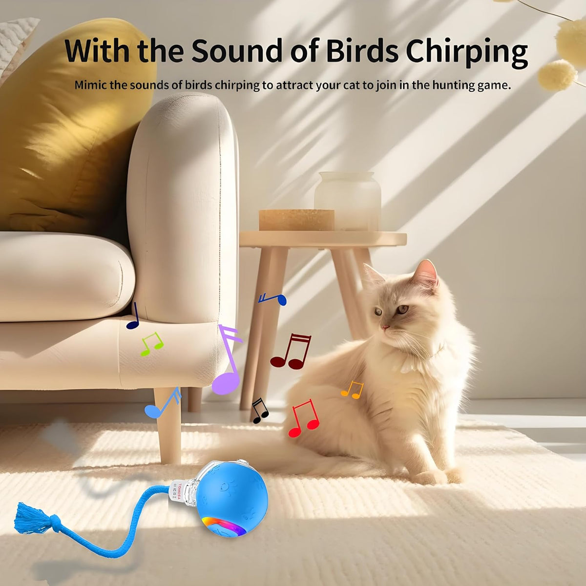 Interactive Cat Ball Toy, Motion Activated, RGB Lighting - Blue - image 3