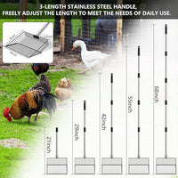 10 Inch Chicken Poop Scooper, Large Metal Chicken Coop Scoop, Chicken Litter Sifting Shovel, Chicken Coop Rake with Retractable Stainless Steel Handle, Chicken Coop Cleaning Tools Accessories