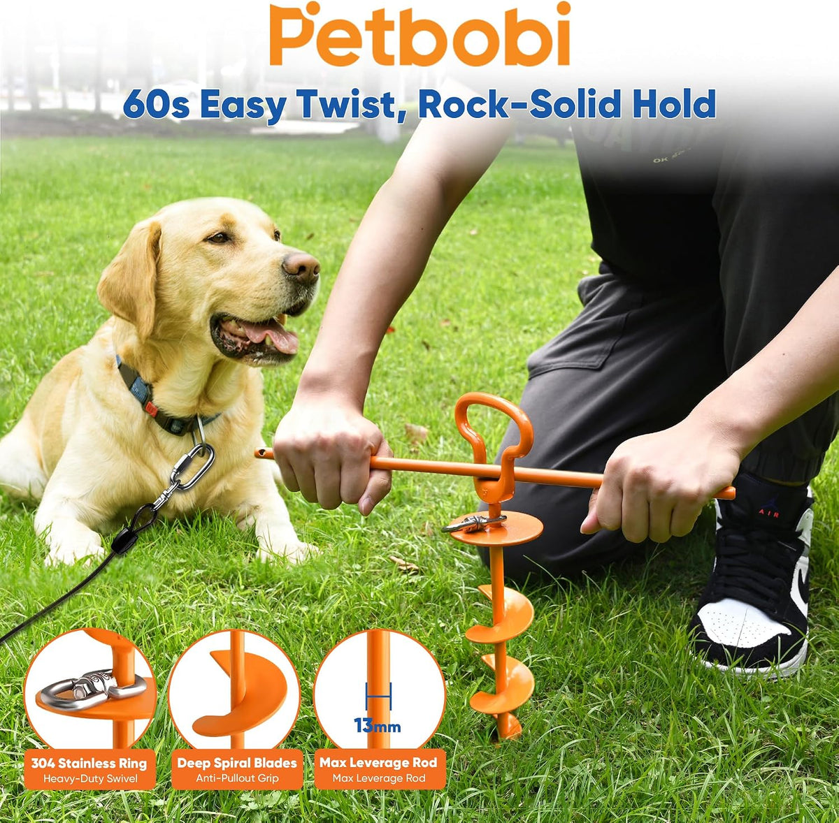 Petbobi Dog Tie Out Cable & Stake - 20ft / Black - image 3