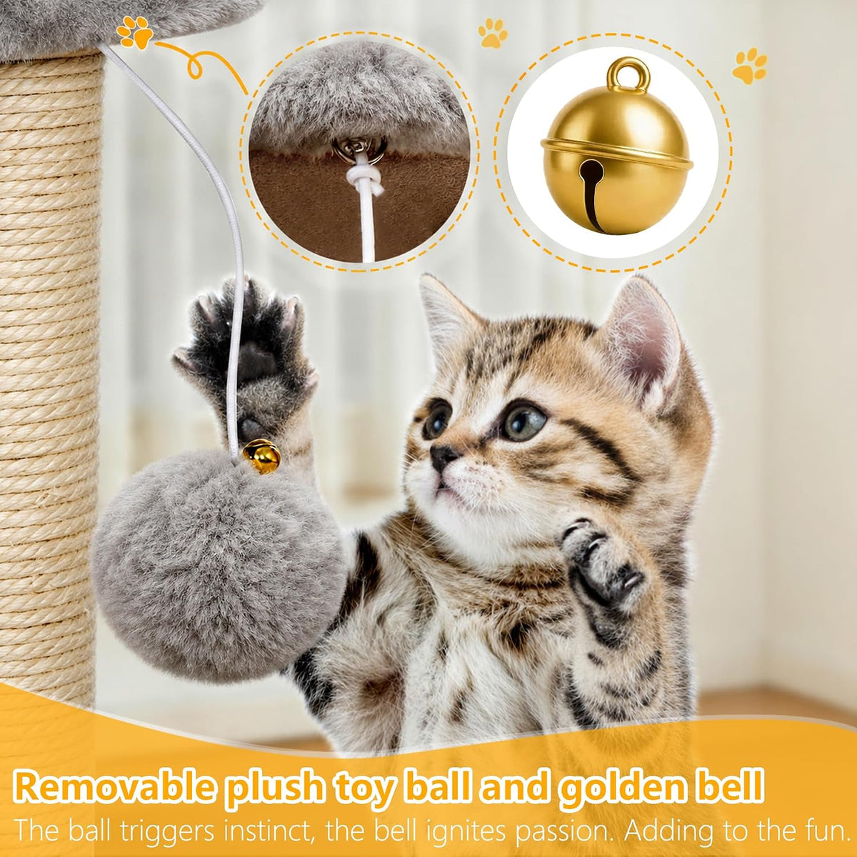 Halloween Cat Tree for Indoor Cats - Gray and Beige - image 3