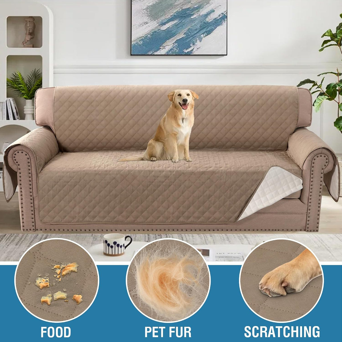 H.VERSAILTEX Sofa Cover Couch Cover for Dogs with Elastic Straps 100% - French Oak / Slipcover-Sofa - image 3