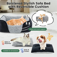 Miguel Washable Dog Bed for Small Dogs, Easy to Wash Cat Sofa Bed with High Sides, Rectangle Bolster Cat Bed Calming Cuddle Puppy Bed with Anti-Slip Bottom, Black 20 Inch