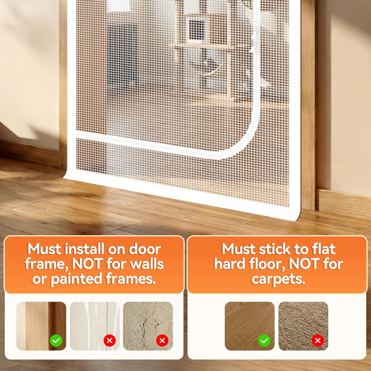BFNN Cat Proof Screen Door, Extra Tall Mesh Gate - White / Fits Door Opening Size Up to 36''x 82'' - image 4