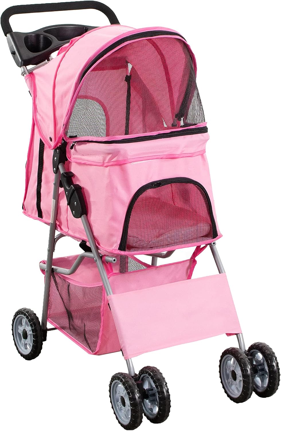 VIVO Pink 4 Wheel Pet Stroller for Cat, Dog and More - Pink