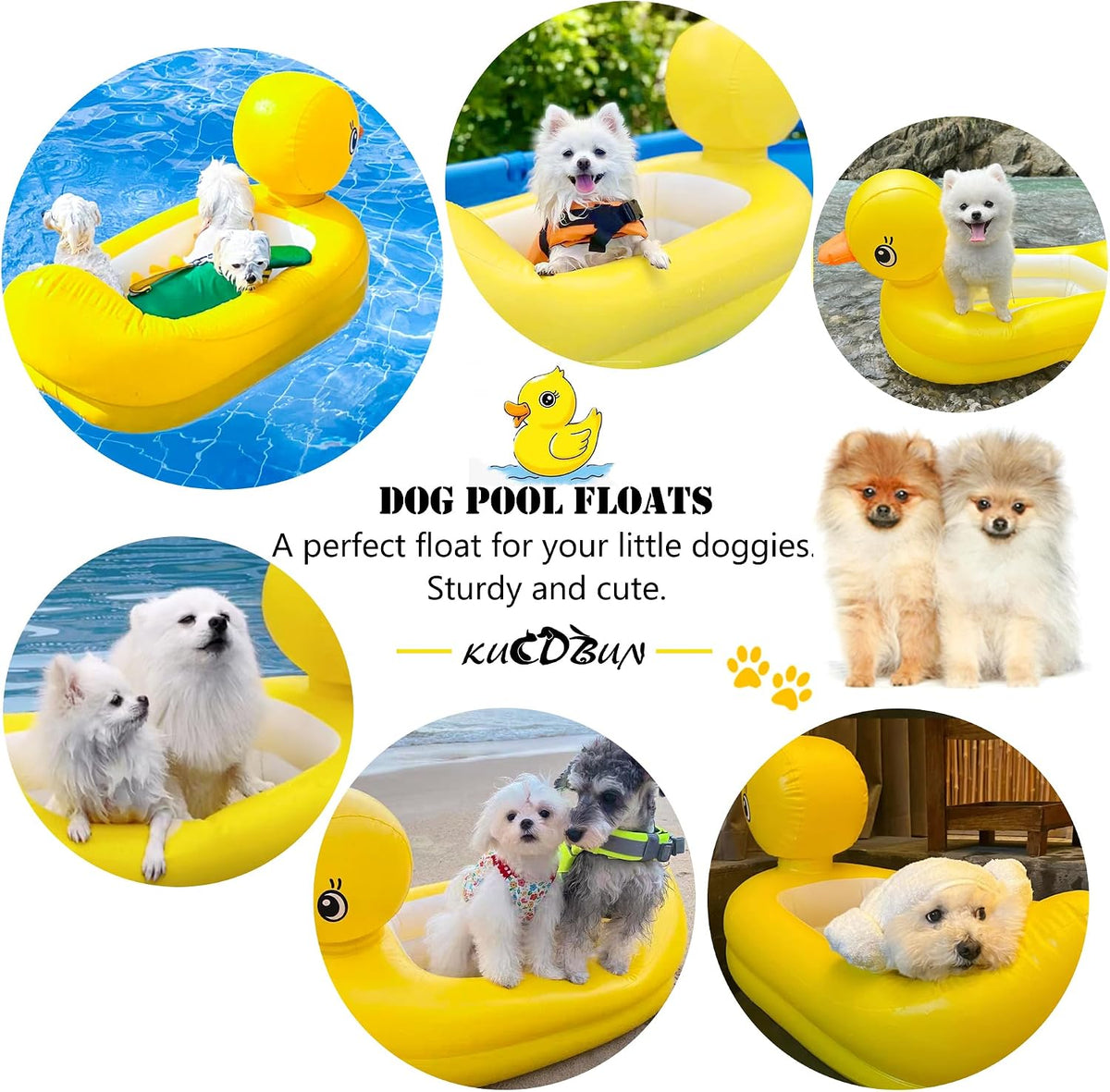 Dog Pool Floats Set, Dog Float Raft with Collapsible Dog Bowl - Yellow - image 2