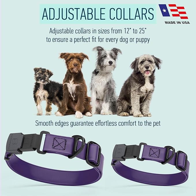 Dogline Biothane Waterproof Dog Collar with Herm Sprenger Black Stainless Steel Quick Release Buckle – Heavy Duty Tactical Durable Collar for Dogs – Comfortable and Safe Pet Collar, W 3/4" L 12-19"