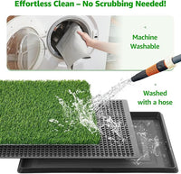 Dog Grass Pet Loo Indoor/Outdoor Portable Potty, Dog Litter Box, Artificial Grass Patch Bathroom Mat and Washable Pee Pad for Puppy Training, Full System with Trays (Pet Training Tray, 20"x25")