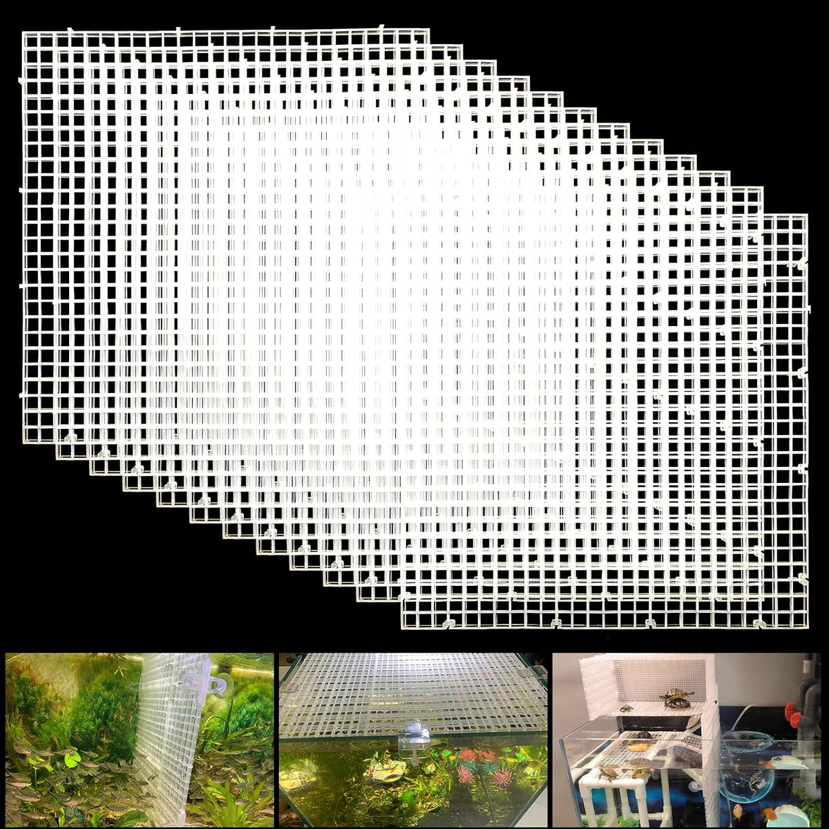 Adjustable Platic Grip Panel Aquarium Fish Tank Divider Filter Bottom - 12pcs 11.8X11.8Inch with 0.35Inch hole / White