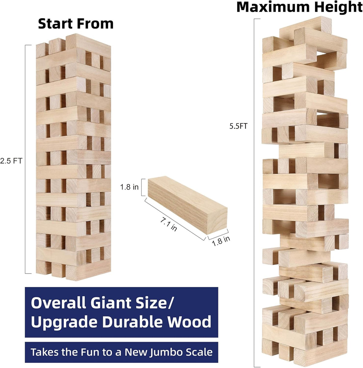 GOTHINK Giant Tumble Tower Game - Natural / XL- Up to 5.5FT - image 2