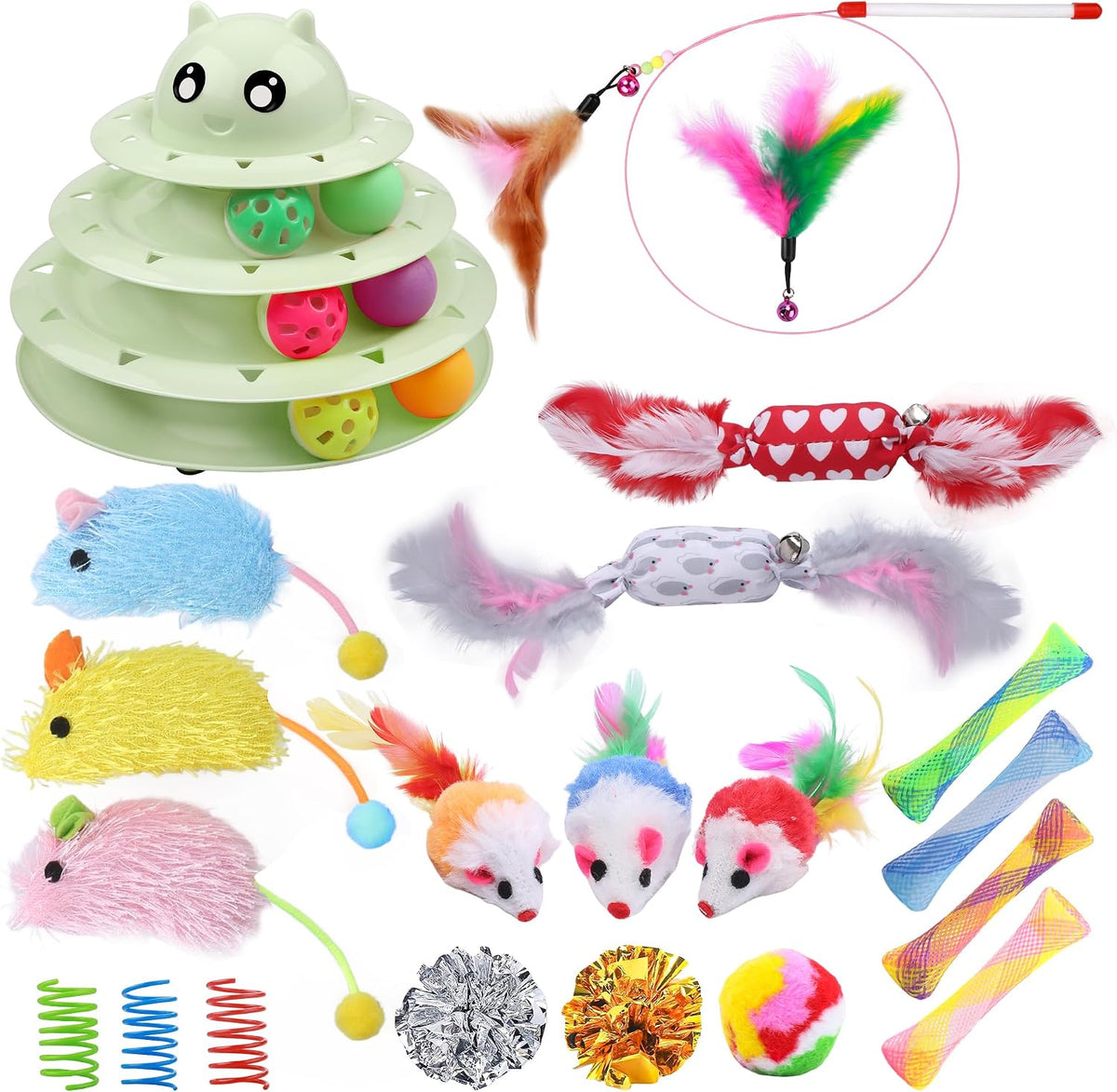 UPSKY Cat Toy Roller 3-Level Turntable Cat Toys with Six Colorful - D-Fruit Green