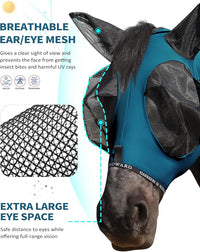 Harrison Howard Horse Fly Mask with Forelock Opening Stretch Breathable and Comfortable for Horses UV -Protection Peacock Blue M