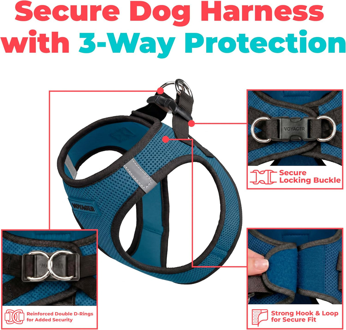 Voyager Step-in Air Dog Vest Harness - Blue/Black Trim / S (Chest: 14.5 - 16") - image 2