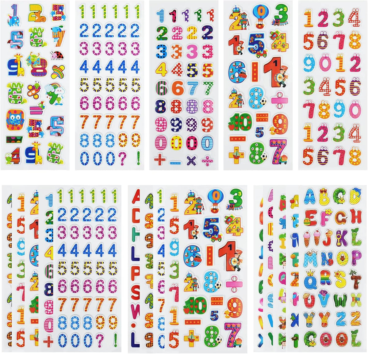 24 Sheets 3D Puffy Stickers for Toddlers Kids Boys Girls – Fun for Kids & Family - Numbers and Letters