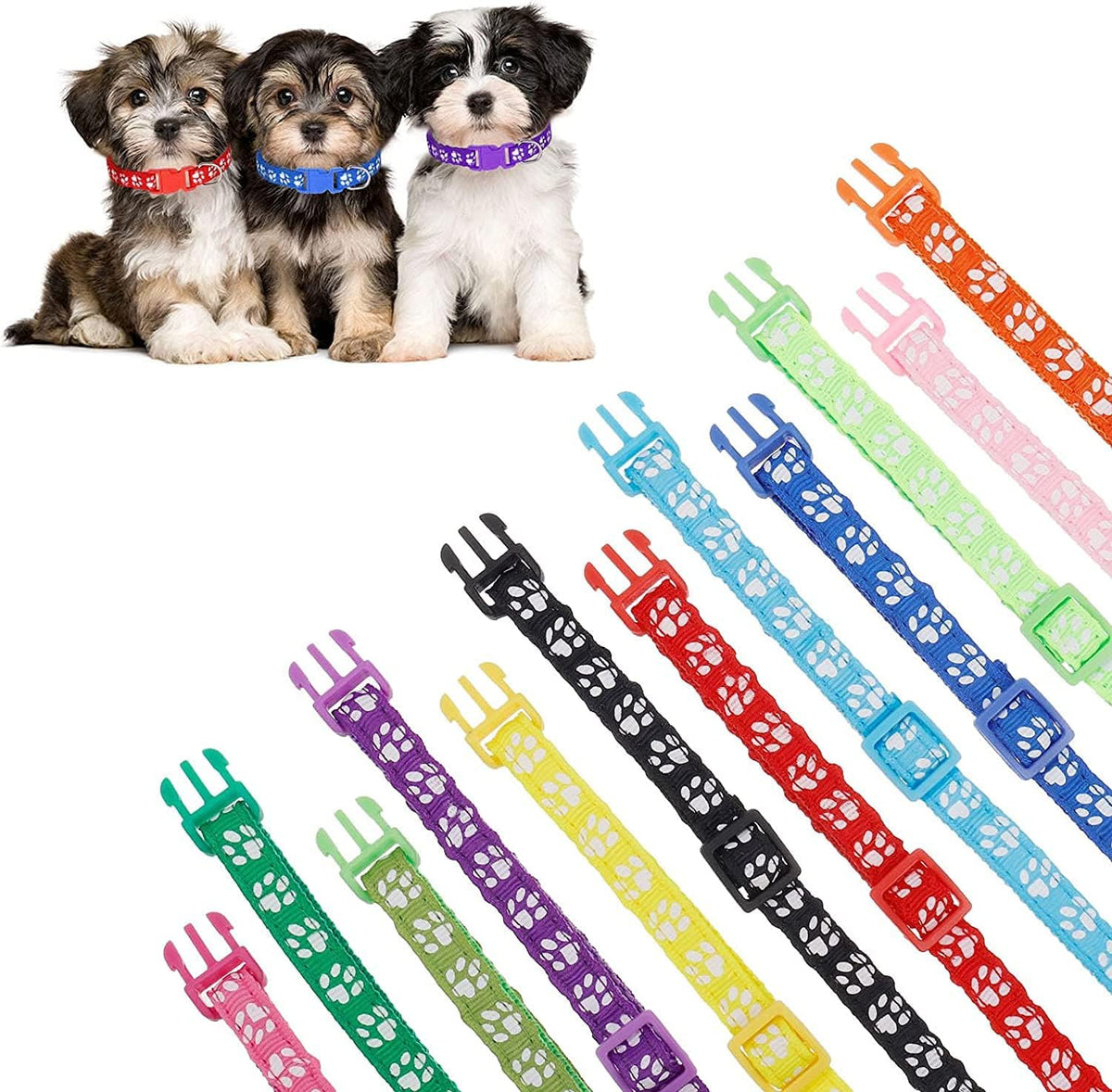12 Pack Puppy Collars for Litter, Adjustable Puppy ID Collars – Essentials for Small Pets - S / Paw Print - image 3