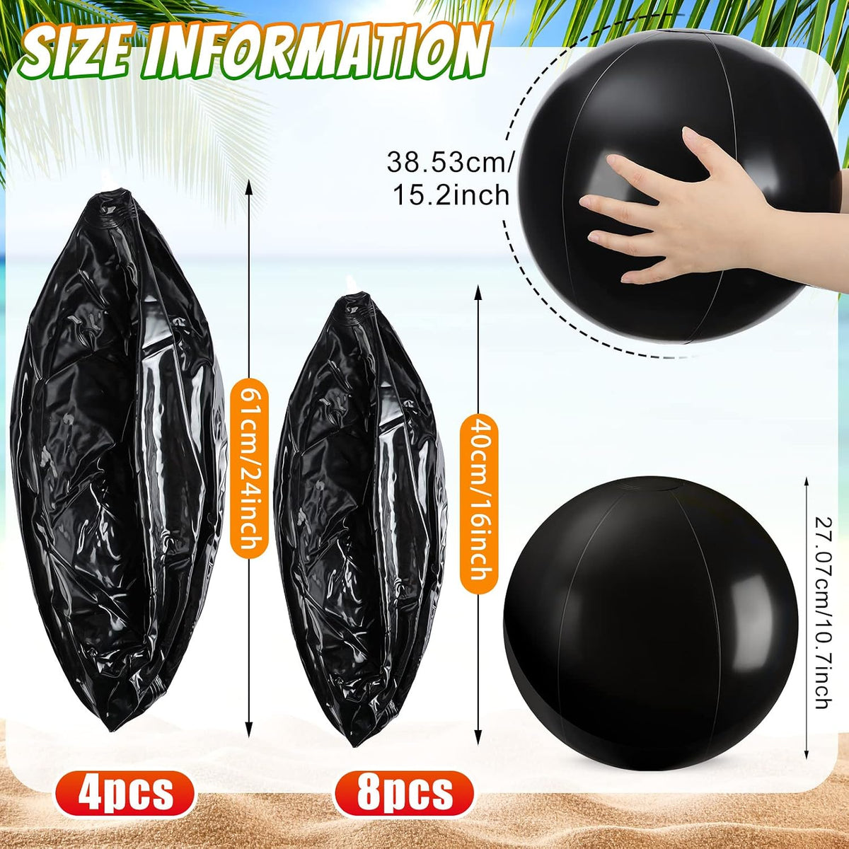 Sinmoe 12 pack white beach balls in 16 and 24 inch sizes, inflated - view 14