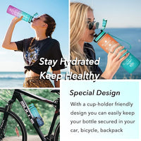 Enerbone Water Bottle, Leakproof BPA & Toxic Free, Motivational Water Bottle with Times to Drink and Straw, Fitness Sports Water Bottle with Strap for Office, Gym, Outdoor Sports
