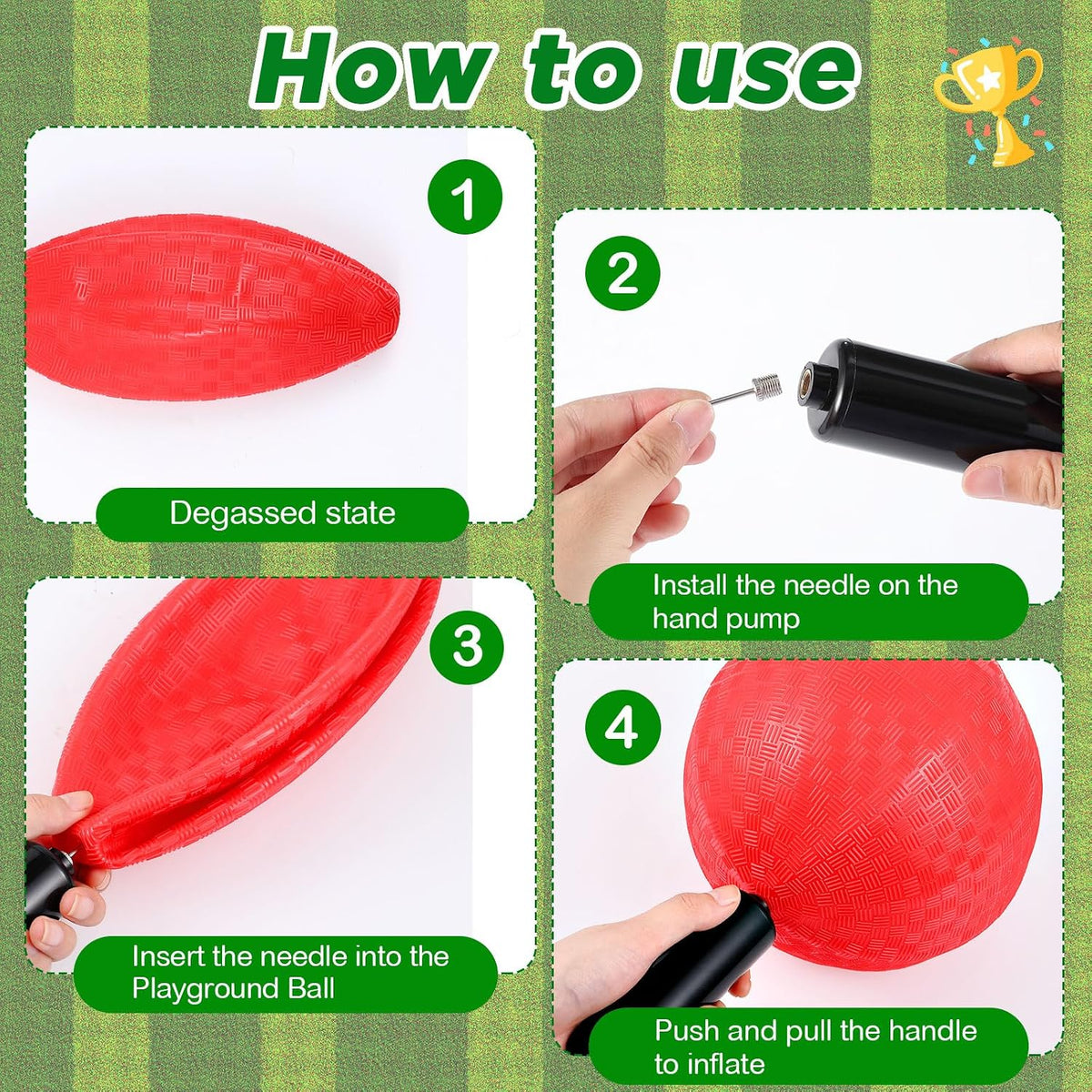 Hiboom kickball set with four 10 inch red balls, rubber bases and air pump - view 26
