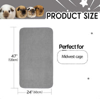 Guinea Pig Cage Liner, 2 Pack - Washable, Reusable, Leakproof Fleece Bedding Pads for Small Animals with Anti-Slip Bottom - for Midwest Cage 24''X47'' Area, Gray
