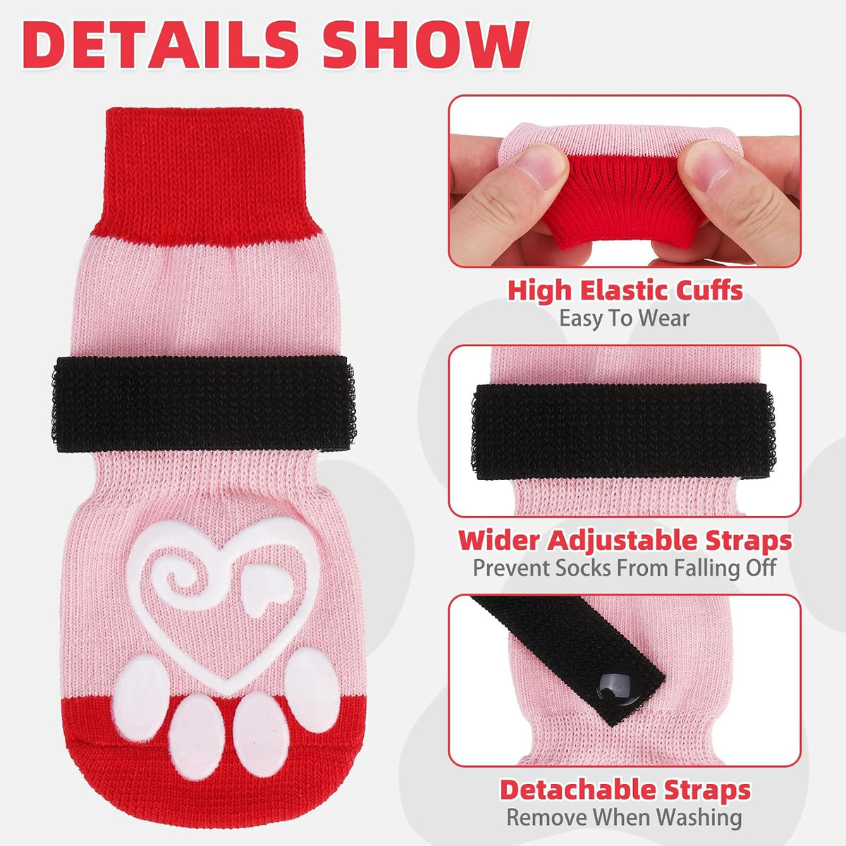 Dog Socks Shoes for Hot Pavement - Pink Heart / Small(4 Pack) - image 3