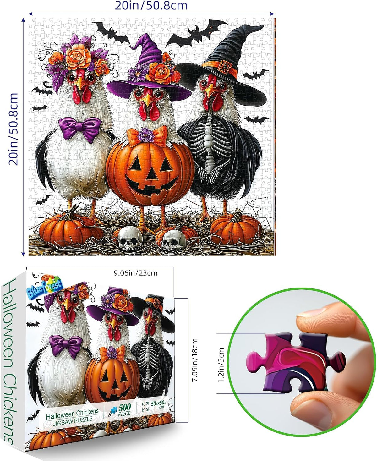 Blueforest Puzzles for Adults 500 Pieces - Halloween Chicken / 20" X 20" - image 2